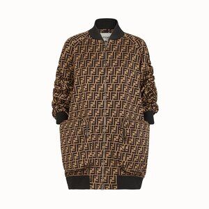 Fendi SS/19 "Mud & Dark Brown" FF-Motif Jersey Oversized Bomber Jacket